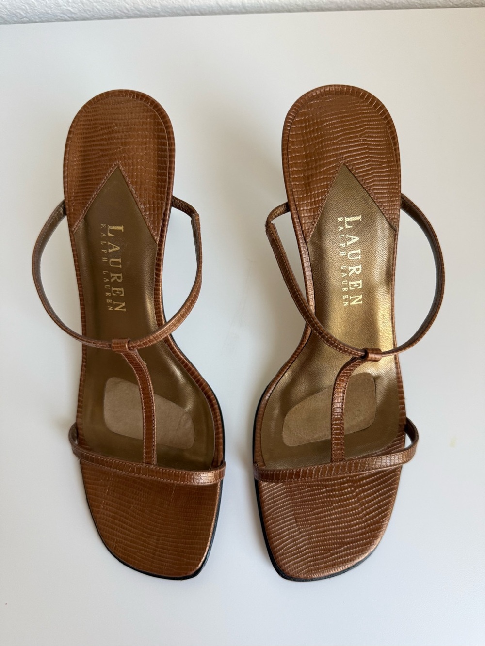 LAUREN Ralph Lauren Vintage Bronze T-Strap Python Sexy Sandal